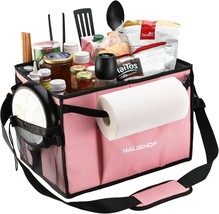 Haushof Large Grill And Picnic Caddy With Paper Towel Holder, Condiment, Pink - £29.87 GBP