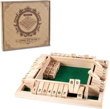 1 4 Players Shut The Box Dice Game Classic 4 Sided Wooden Board Game with 10 Dic - £31.82 GBP