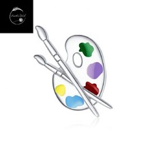 Genuine Art Paint Pallet Brush Artists Charm With Enamel Sterling Silver 925 Mum - £17.92 GBP