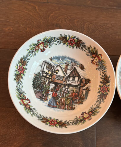 ROYAL STAFFORD Set Of 2 Winter Christmas Scene Village Salad / Soup Bowls - $34.97