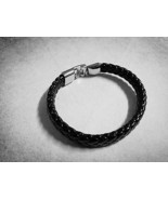 Braided Leather Bracelet 8&quot; Black Leather Cuff REAL LEATHER - €4,53 EUR