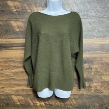 Vera Adams Dolman Sweater M Olive Green Ribbed Textured Knit Boat Neck P... - $16.15