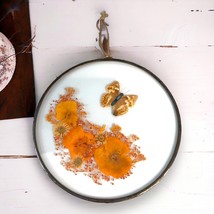Vintage Dried Flowers Butterfly Retro Glass Dome Metal Frame Suncatcher - $19.64