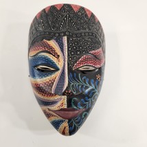 Wooden Batik Mask Java Art Wall Decor Handpainted Hand Carved Female Face - £22.76 GBP