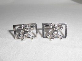 Bowling Bowler Cufflinks Vintage Shields Figural Silvertone Metal - £11.65 GBP