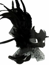 Black Net Dot Fancy Feather Flower Masquerade Party Mardi Gras Mask - £23.79 GBP