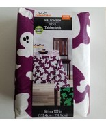 Halloween Ghosts Vinyl Tablecloth 60 x 102 Purple White Glow in the Dark... - $31.44 CAD