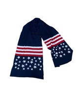 Navy Blue Red White Striped Star Knit American Flag Patriotic Scarf - £18.44 GBP