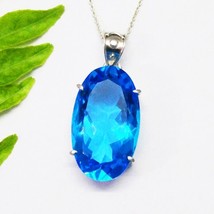 925 Sterling Silver Blue Topaz Necklace Handmade Gemstone Jewelry Gift For Her - £41.27 GBP