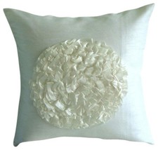 Ruffle Flower 16&quot;x16&quot; Art Silk Ivory Decorative Pillow Cover, Vintageous - $404.79 MXN+