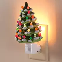 Green Snow-Capped Ceramic Tree Night Light, Set of 2 - $908.77 MXN