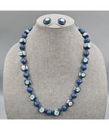 Vtg Hong Kong Necklace Clip On Earring Set Blue Painted Block Bead Singl... - $29.99