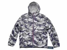 Tommy Hilfiger Mens L Grey Camo Packable Hooded Rain Slicker Jacket - £33.58 GBP