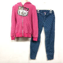 Hello Kitty Girls Skinny Jeans Pink Bling Hoodie Lot Polka Dot Size 6 - £22.34 GBP