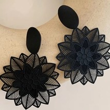 Black Floral Hollow Pattern Boho Dangle Earrings, New! - £9.85 GBP