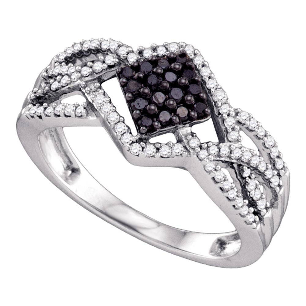 10k White Gold Womens Round Black Color Enhanced Diamond Cluster Square Ring 1/3 - £366.90 GBP