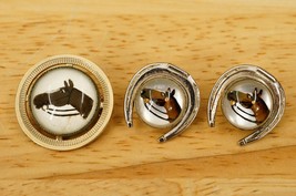 Vintage Estate Jewelry AMCO Sterling Silver Horse Racing Earrings &amp; Brooch Pin - £27.86 GBP