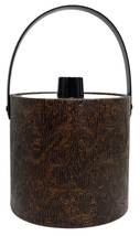 Irvinware Ice Bucket Brown Faux Tooled Leather Floral Design 7.5&quot; Made i... - $17.53