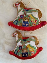 Vintage Satin Embroidered Rocking Horse Girl Presents Christmas Ornaments Lot 2 - £19.79 GBP