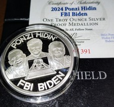 2024 Silver Shield Ponzi Hidin&#39; Fbi Biden - 1oz .999 Silver Proof - - £106.16 GBP