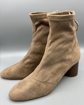 Zara Basic Women’s Ankle Boots Tan Heels Size 37 Faux Suede Back Zip - $341.00 MXN