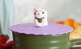 Purple Maneki Neko Cat Reusable Silicone Coffee Mug Cup Dust Cover Lid - $7.99