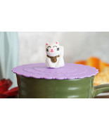 Purple Maneki Neko Cat Reusable Silicone Coffee Mug Cup Dust Cover Lid - €6,84 EUR