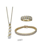 Diamond Accent Pendant Bracelet &amp; Ring Set 2-Tone 16K Gold/Silver Size 8 - £52.10 GBP