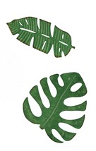 Set of 2 Antique Green Metal Tropical Leaf Sculptures Wall Hanging - £23.80 GBP