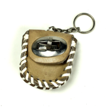 Vintage Keychain Leather Pouch Coin Purse Holder Whipstitch Turn Lock - $15.99