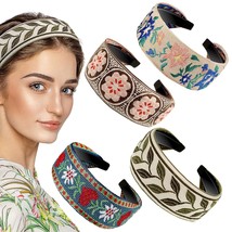 4 Pieces Boho Headband Handmade Embroidery Bohemia Floral Wide Headbands Vintage - £29.14 GBP