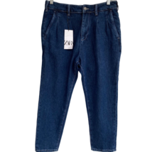 Zara Tapered Jeans Womens sz 30 High Rise Dark Wash Denim Blue NWT - £12.39 GBP