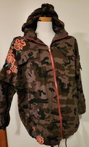 Romeo + Juliet Couture Floral Embroidered Liberty Hidden Hood Camo Jacket Small - £38.92 GBP
