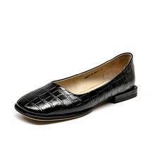 Flats Women Cow Leather Loafers Stone Pattern Square Toe Slip on Shallow Concise - £155.53 GBP
