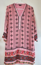 Agha Noor Womens Tunic Embroidered Pink Black Faux Pearl Accents Pakistani - $20.00