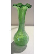 Vintage green swirl Ruffle Glass Vase lefton - £18.16 GBP