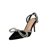 Women Satin Silk Sandals Crystal Bow Ankle Buckle Stiletto High Heel Sho... - £92.48 GBP