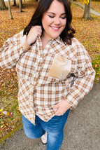 Eyes On You Taupe Plaid Velvet Pocket Button Down Top - £39.33 GBP