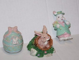 Set Spring Easter Bunny Resin Figure Flower Pot Egg Pipe Smoking Rabbit Lot of 3 - £7.77 GBP