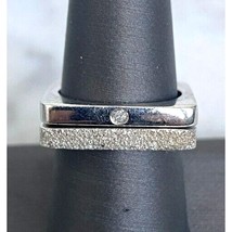 Pair (2) 925 Sterling Silver And Diamond Square Shank Stacking Rings Size 8 Sky - $56.63