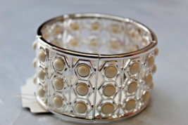 Liz Claiborne Silver Tone Stretch Bracelet White Dots All Around New - $16.44