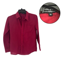 Women&#39;s Red Long Sleeve Button Up Blouse Size 12 Classic Dress Shirt Top - $14.85