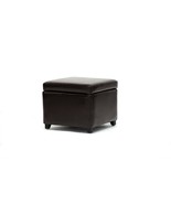 Modern Dark Brown Square Full Leather Storage Cube Ottoman Foot Stool De... - $166.33 CAD