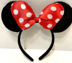 Walt Disney Minnie Mouse Headband Ears Red White Polka Dot Black - £8.34 GBP