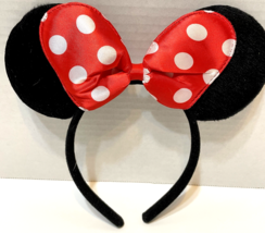 Walt Disney Minnie Mouse Headband Ears Red White Polka Dot Black - £8.21 GBP