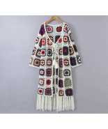 Bohemia Colored Plaid Flower Granny Square Hand Crochet Hem Tassel Fring... - £63.14 GBP