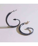 Sterling Silver Dragon Tail Hoop Post Earrings 30mm - $101.30 CAD