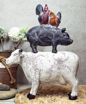 Ebros Gift 12&quot;Tall Rooster Hen Chickens Pig And Cow Stacked Decorative S... - £34.36 GBP