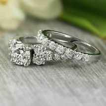 2Ct Round Cut Moissanite White Gold Plated Engagement Ring Wedding Bridal Set - £110.27 GBP