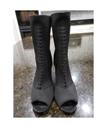 Hot Kiss Ankle Booties Women&#39;s 7.5 Black Perforated Design Open Toe High... - $39.26 CAD